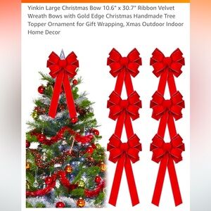 Red Velvet Bows With Gold Edge (6 qty)